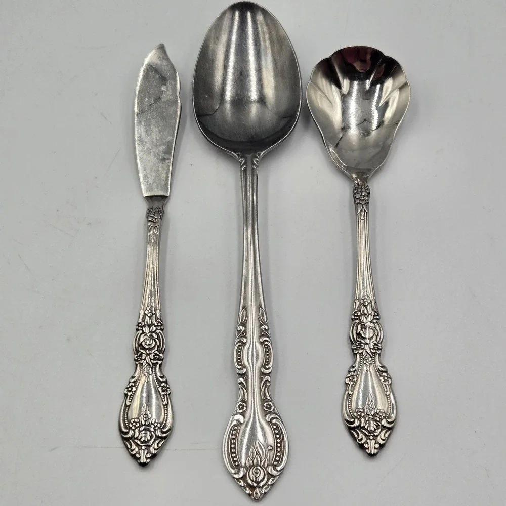 Vtg Oneida Wordsworth Brahms Flatware Rose Daisy‎ 3 Pc Butter Knife 2 Spoons